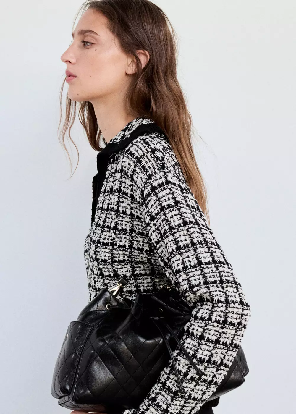Pull en tweed col polo, MANGO