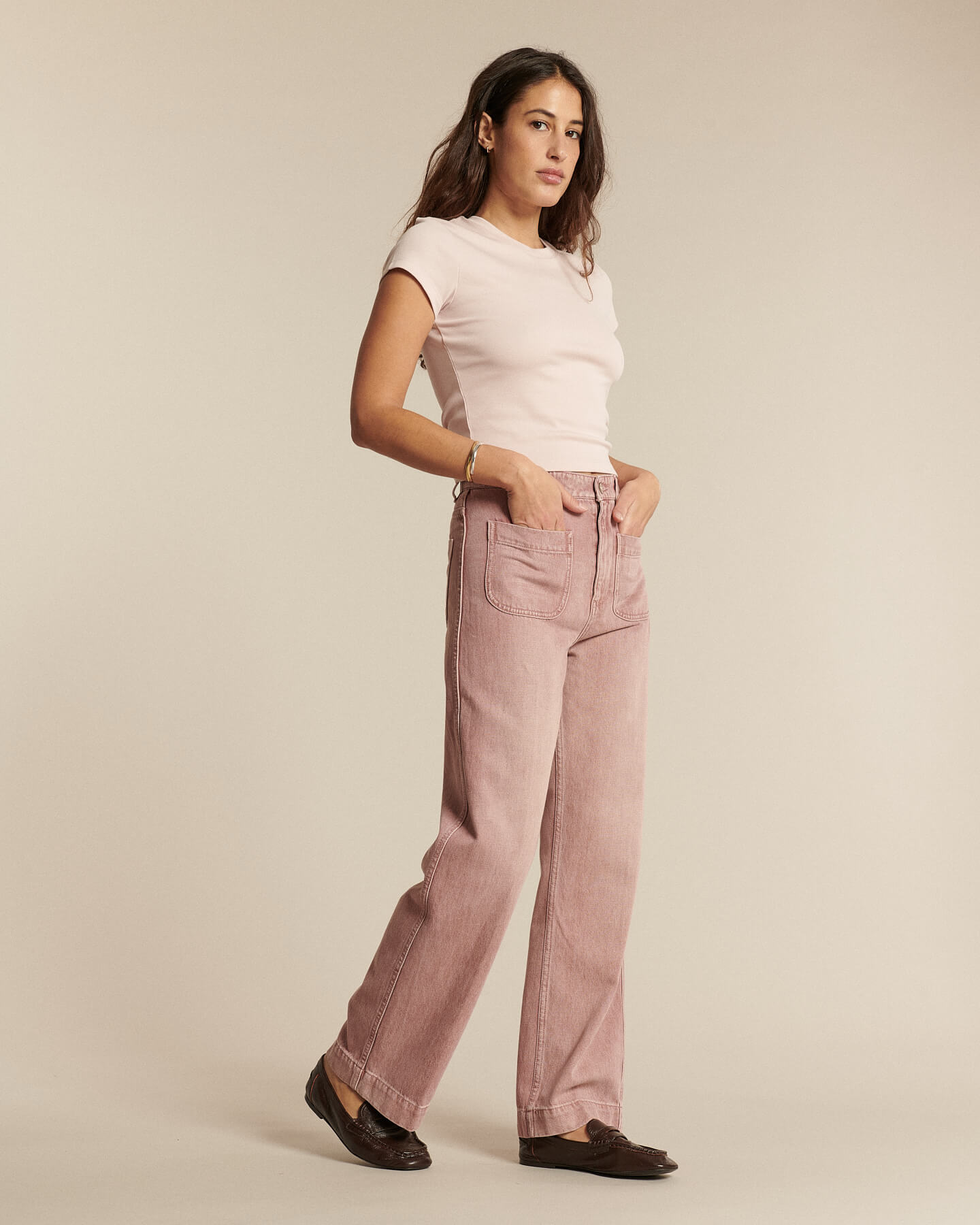 JEANS DROIT LARGE TAILLE HAUTE DENIM CONFORT, LABDIP