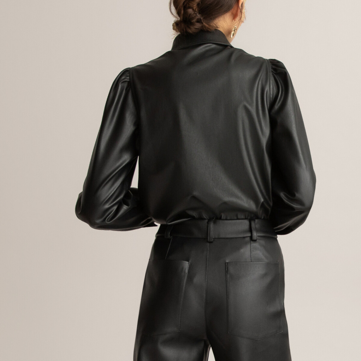 Faux leather shirt with long sleeves 