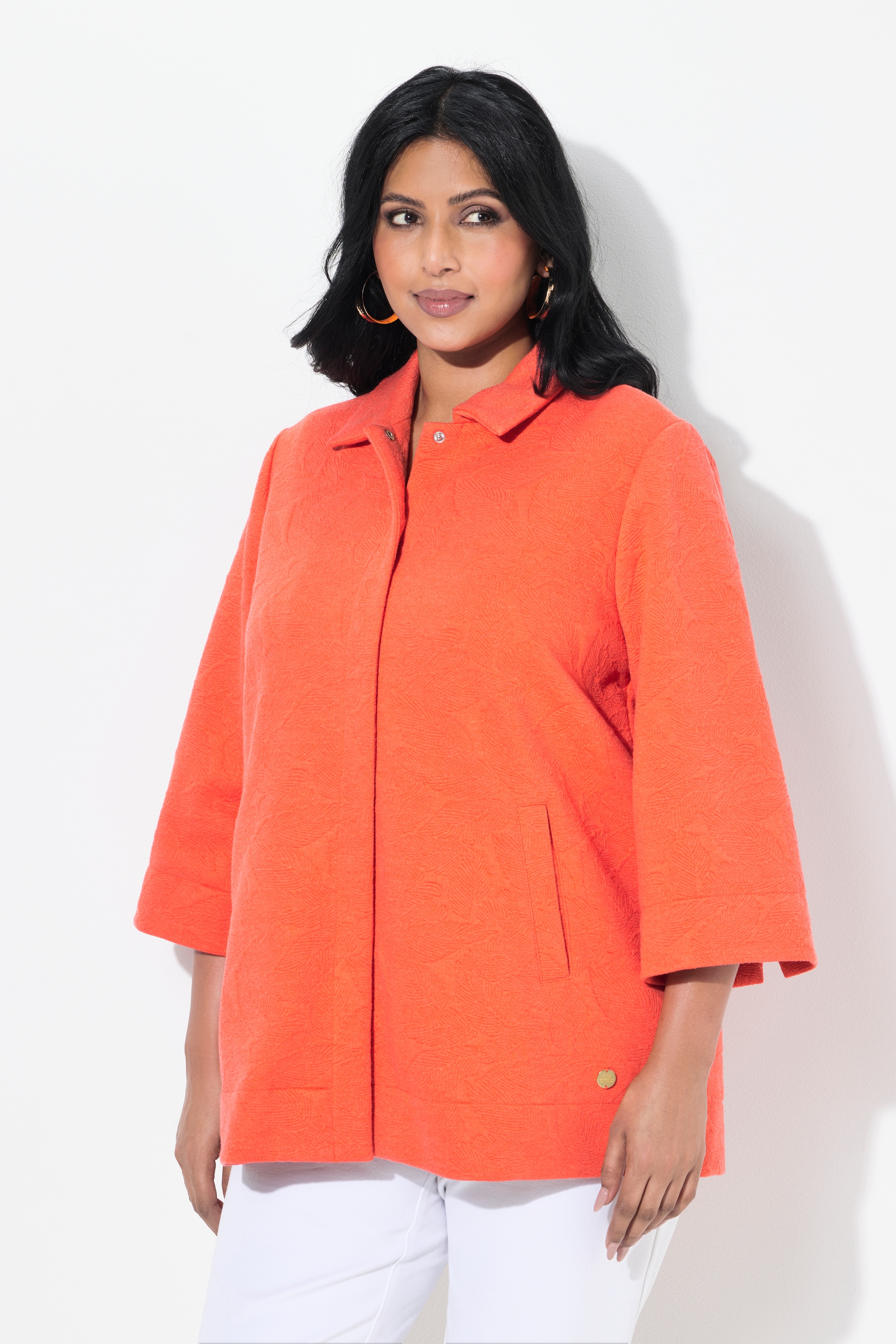 Veste en jersey stretch texturé. Col chemise, ULLA POPKEN