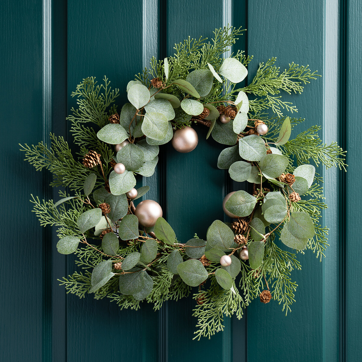 45cm Eucalyptus and Bronze Bauble Wreath, SO'HOME