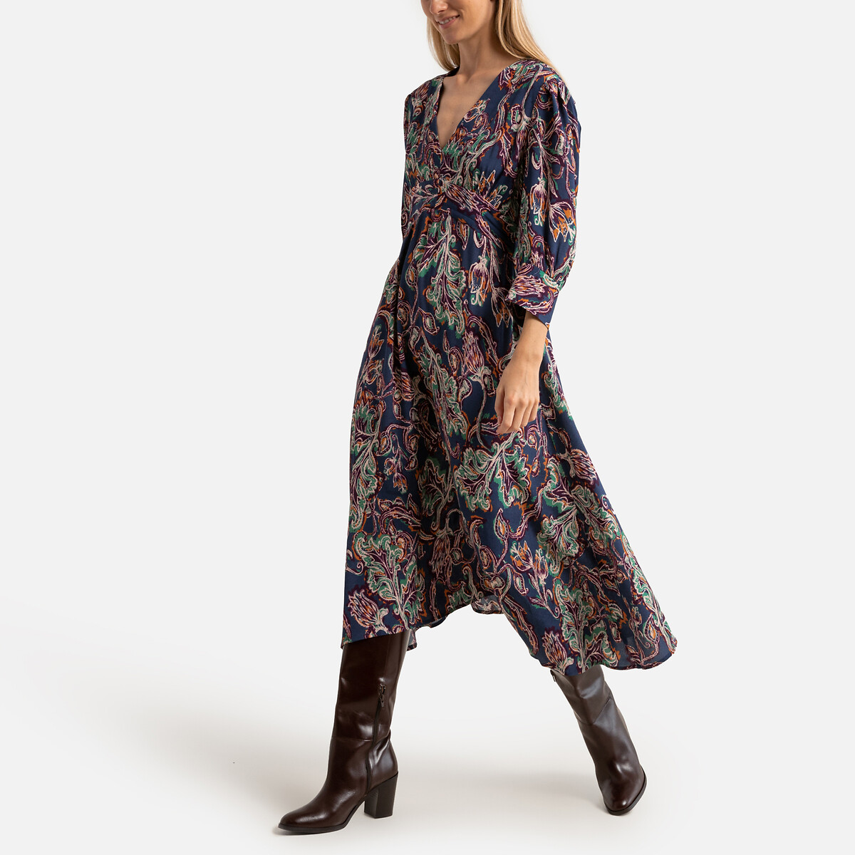 Printed Midaxi Dress with 3/4 Length Sleeves