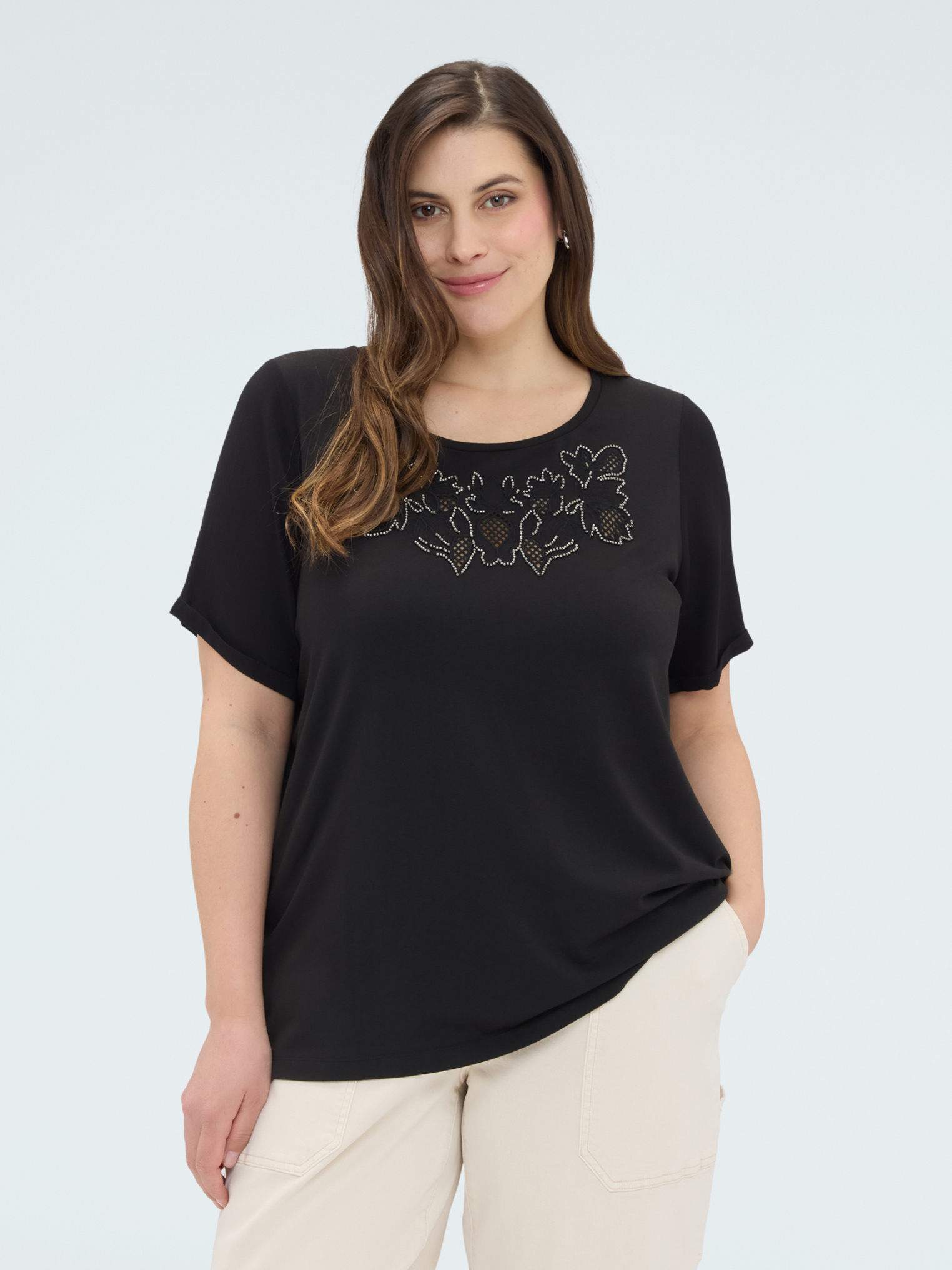 T-shirt avec broderie florale, FIORELLA RUBINO